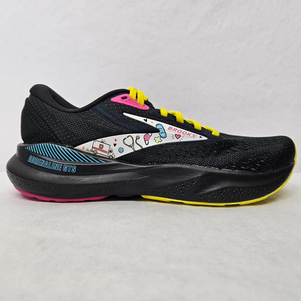 Brooks Adrenaline GTS 24 Running Shoes 120426-1B-084 Black Yellow Women Size 6 - Picture 3 of 10